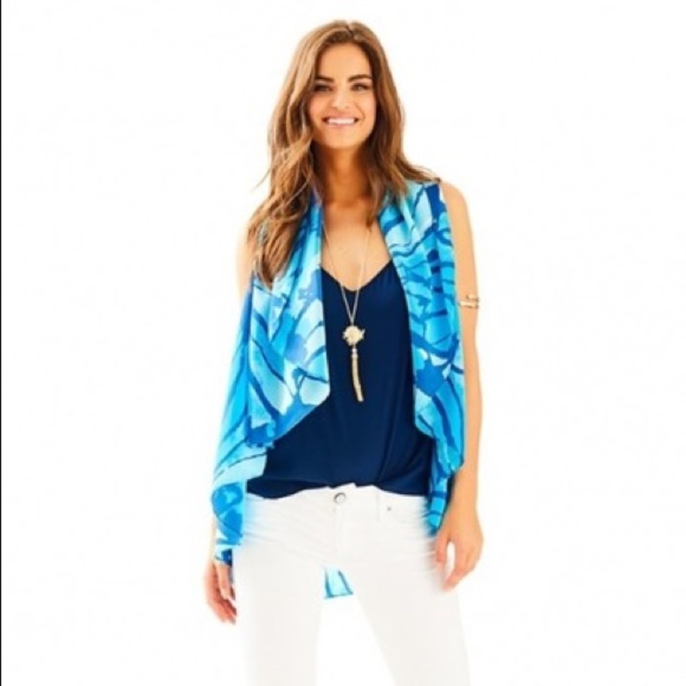 LILLY PULITZER STASIA SHAWL COLLAR SILK VEST